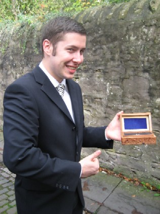 Attached pic shows Interactive Media Design student Ian Buchan holding the portable morse code transmitter