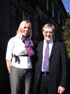 picture shows Gordon Craig and Shannon Hersage with the new University tartan