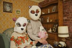 Picture shows the Panda head family at home