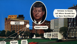 photo of a postcard of Dallas, Texas with Kennedy