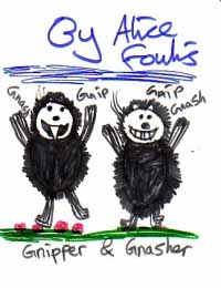 drawing of Gnasher and Gnipper