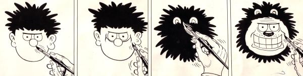Drawing Dennis and Gnasher by David Sutherland, 1982