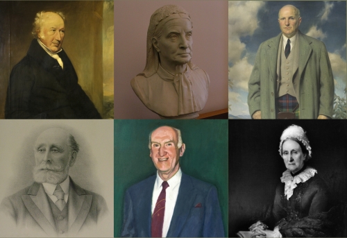 composite of six portrait images from the exhibition Benefiting from the Facts