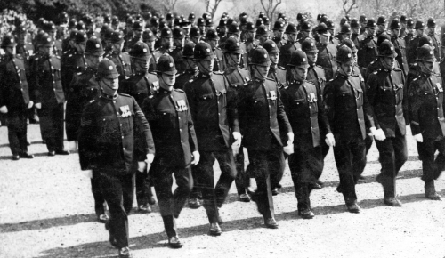Policemen marching
