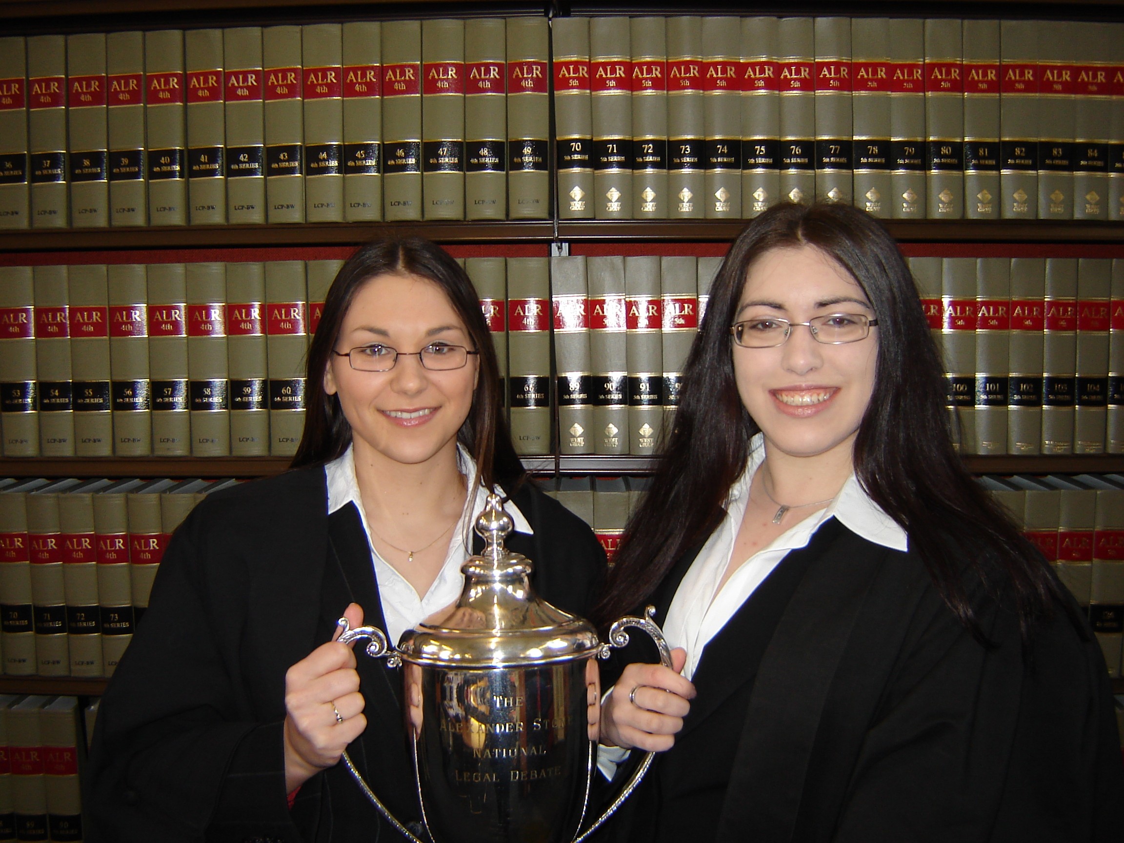 a photo of the winning moot students ((picture attached - left to right, Judith Pillans, Nicola McLaren)