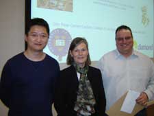 Pic shows Professor Dame Louise Johnson presenting the Howard Elder prizes to Dr Xu Huang and Dr Jonathan Ouelet